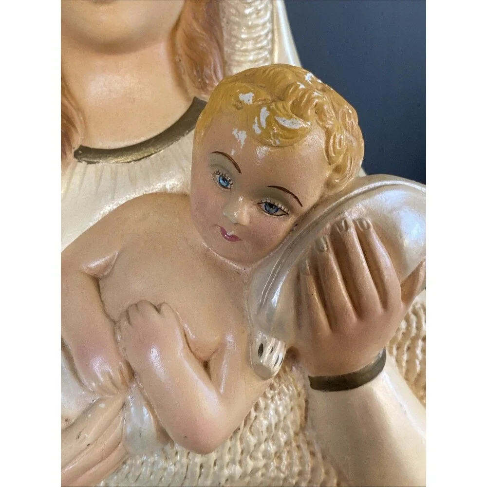 Vintage Virgin Mary Madonna Baby Jesus Wall Hanging Chalk Ware Religious 9